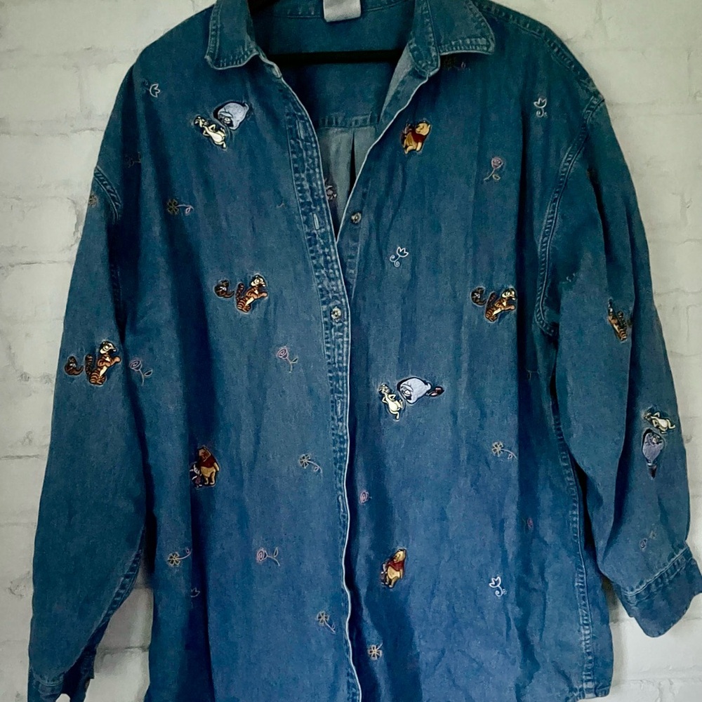 The Disney Store VTG button up denim embroidered Winnie the Pooh